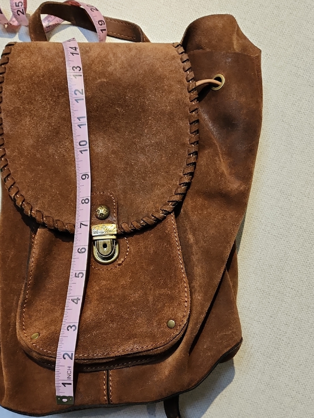 Patricia Nash Chestnut Brown Suede Backpack with Brass Clasp - Picture 6 of 8